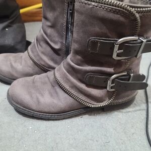 Not Rated Charcoal Ankle Boots with Buckle Accents